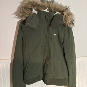 Hollister Olive Jacket with Faux Fur Trim
